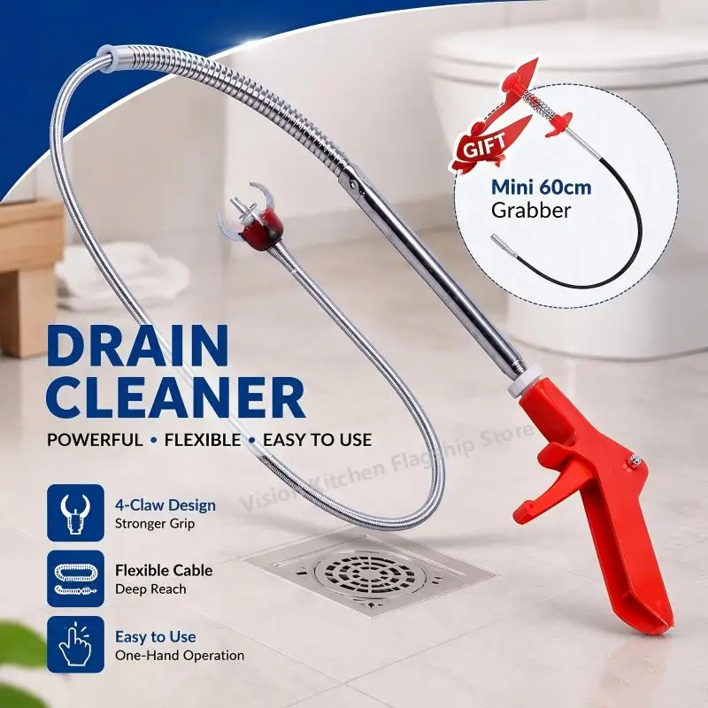 Claw Grabber Drain Cleaner, Flexible Steel Wire Spring Pipe Unblocker for Toilet Kitchen Sink Sewer, Clog Remover Tool