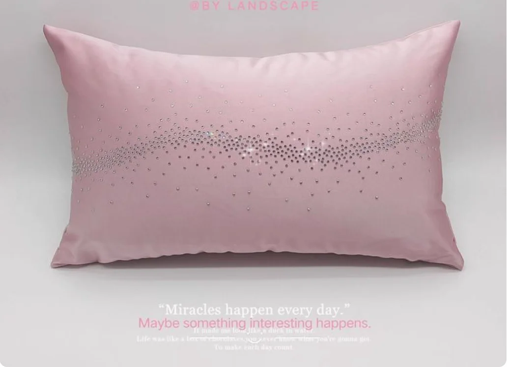 Sparkling hot diamond pillow, river light luxury model room, simple waist pillow, fabric hotel bedding decoration, rectangular