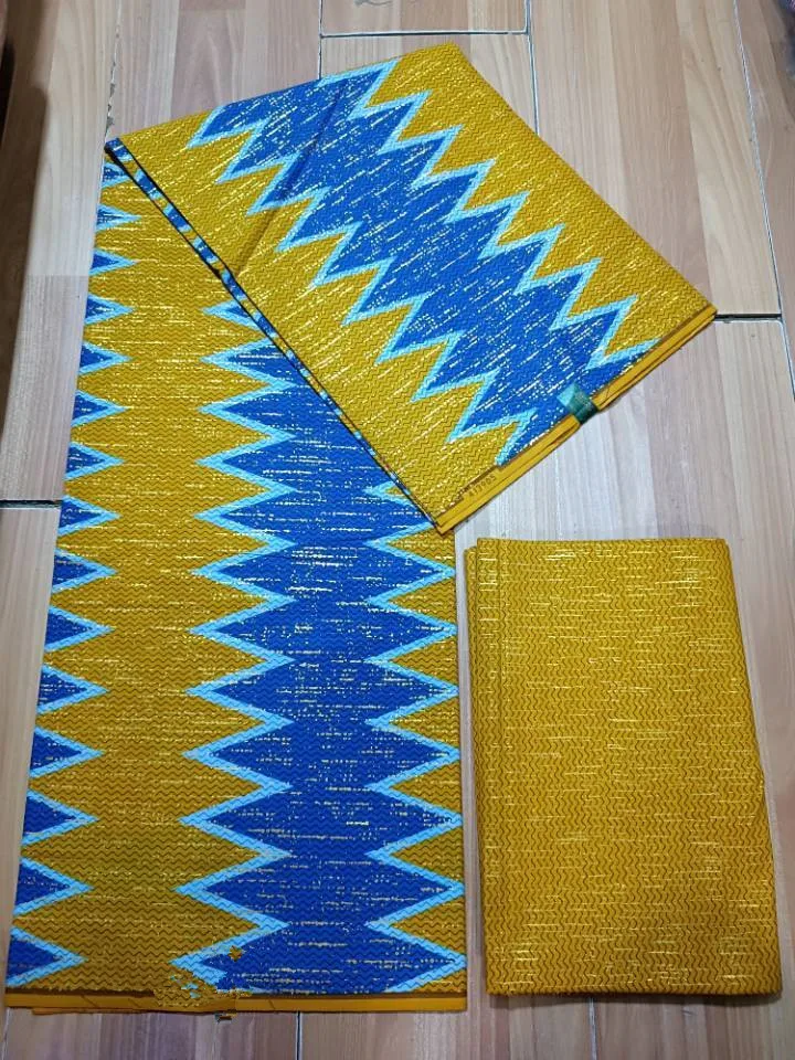 2+4 Yards Ankara Wax Fabric 100% Cotton African Real Wax Fabric Golden Print Kente High Quality Soft Pagne Women Dresses Sewing