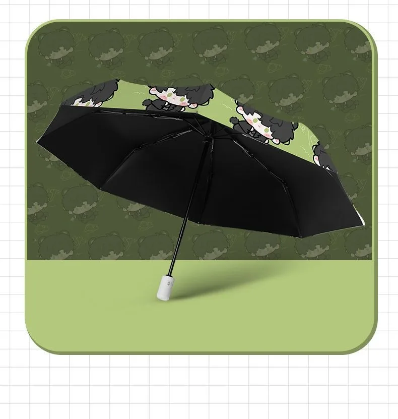 الحب الأخضر والمساحة العميقة أنيمي لطيف Kawaii تشيبي شعبية تأثيري المضادة للأشعة فوق البنفسجية ، مظلة المطر المدمجة التلقائية للمرأة فتاة الاطفال #3