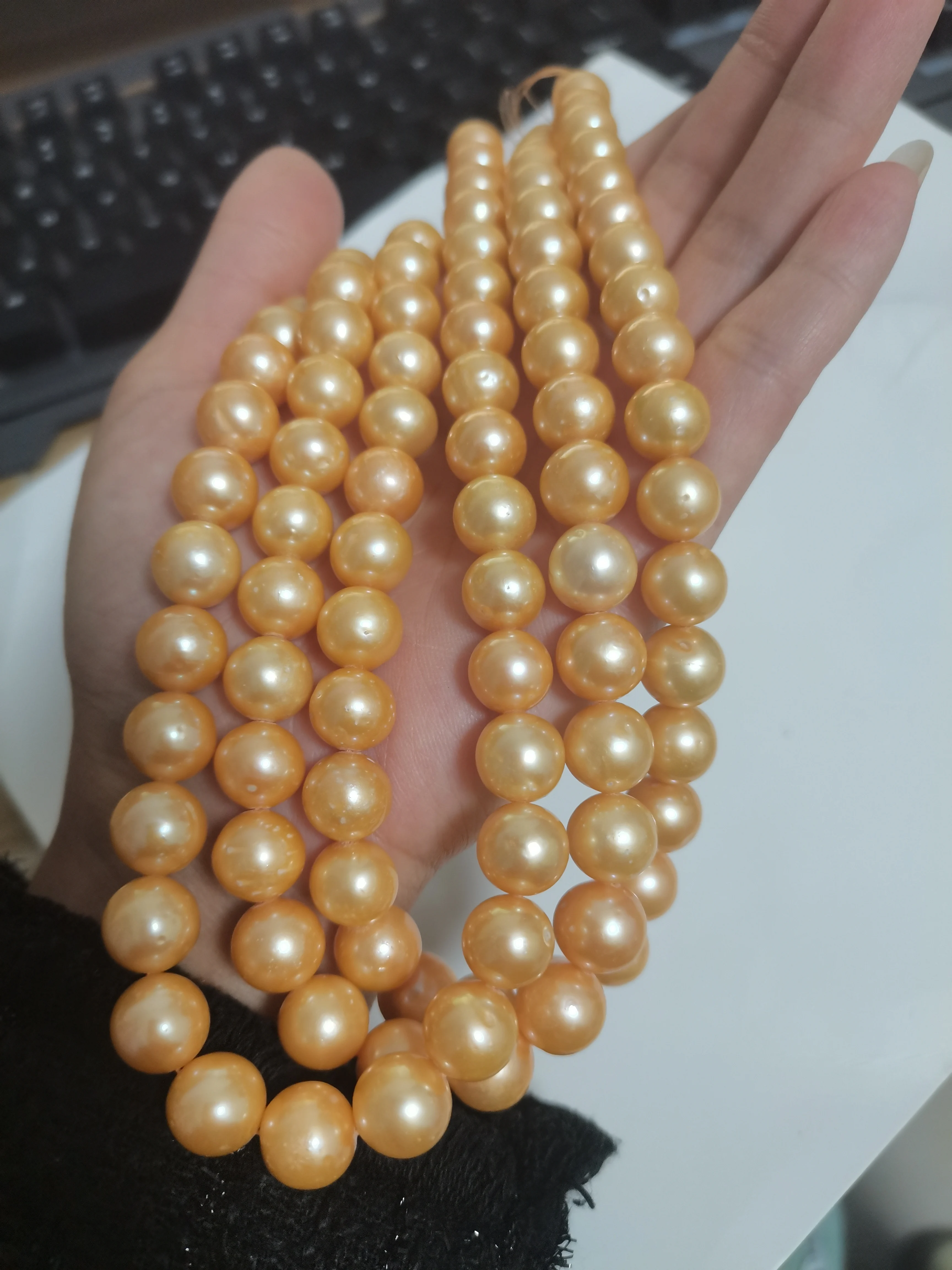 18'' AAAA+ 11-12mm Real natural south sea golden pearl necklace 14k+BOX