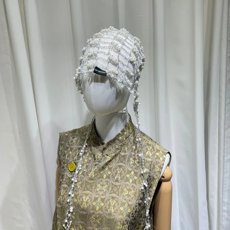 

Металлическая цепочка ручной работы с жемчугом, полые шапочки Y2K, лето-осень, путешествия, фото, универсальная атмосфера, нишевый дизайн, пуловеры, шапки для женщин