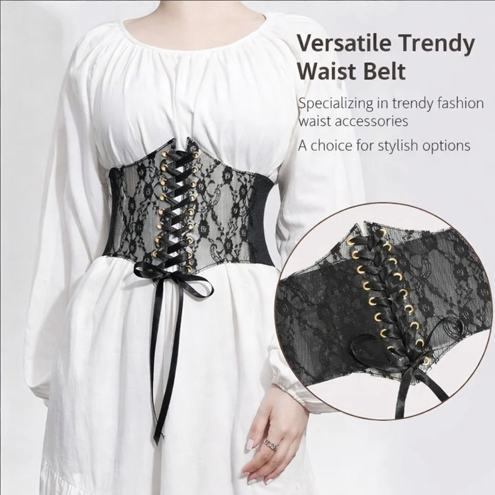

Lace Corset Underbust Waist Slimming Body Shaping French-style Herringbone Waist Belt For Women Outerwear Skirt Accessories