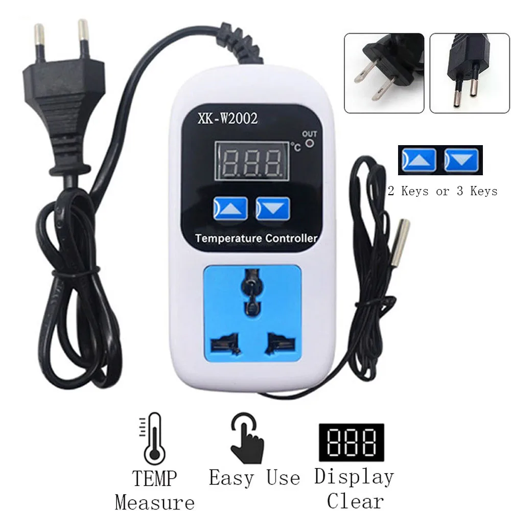 

AC 110-220V 2/3Keys Digital Thermostat Regulator Temperature Controller Microcomputer Socket Outlet -50~110℃ with 10K NTC Sensor