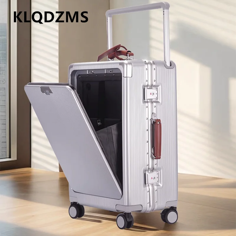 KLQDZMS المقصورة حقيبة الجبهة افتتاح الكمبيوتر المحمول الصعود حالة الألومنيوم الإطار حقيبة تروللي بعجلات 20 "24" 26 بوصة حمل على السفر الأمتعة #2