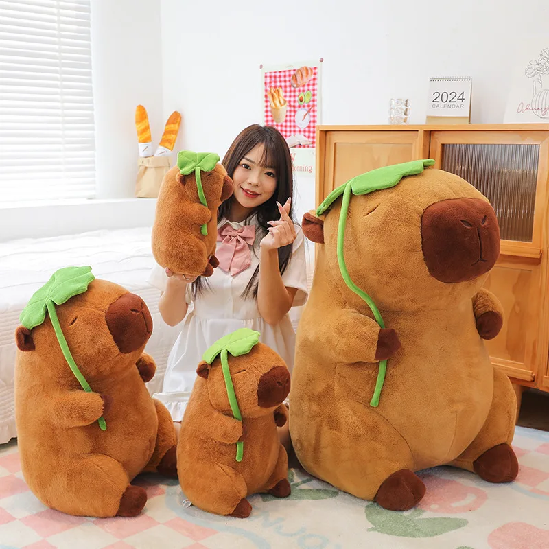 85CM Cartoon Lotus Leaf Capybara Plush Doll Kawaii Simulation Animal Plushie Soft Stuffed Toy Big Size Soft Pillow Birthday Gift