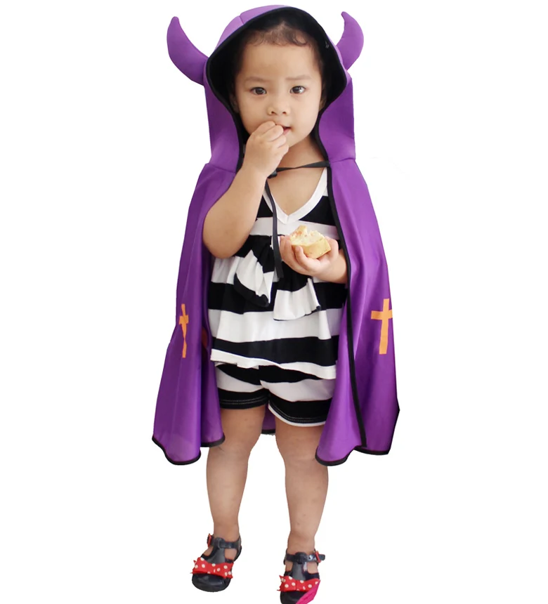 أزياء الهالوين للأطفال رداء قرون أداء عباءة الشيطان الوالدين والطفل الكبار اليقطين الملابس البوليستر المرحلة زي