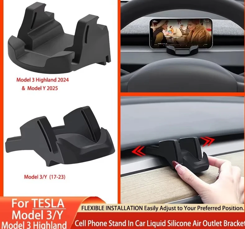 

For Tesla Model 3 Y Highland 2017-2025 Liquid Silicone Rubber Car Phone Holder No trace Clip-on For Dashboard Air Vent