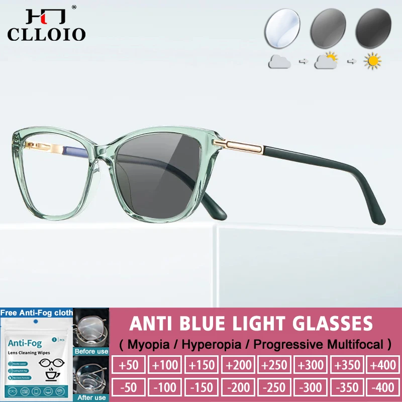 

CLLOIO простые модные женские очки для чтения с защитой от синего света, настраиваемые фотохромные очки для близорукости по рецепту