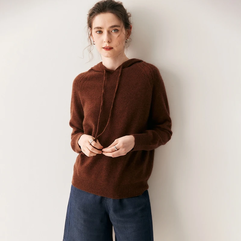 عالية الجودة الألوان النقية الكشمير هوديي ربيع الخريف الشتاء المرأة موضة البلوفرات محبوك سترة الكشمير المعنقة سيدة كبيرة الحجم