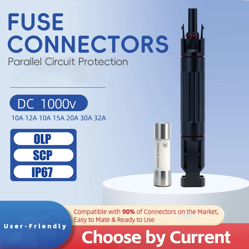 Connecteur de fusible de système de panneau solaire 1000VDC, 10A 15A 20A 25A 30A 32A, connecteur de fusible d'assurance solaire à courant continu