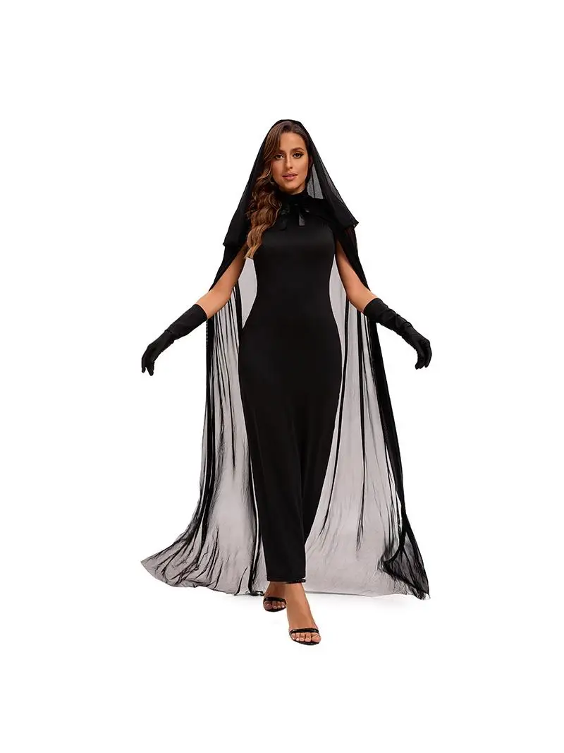 

loween Witch Costume with Cape Me Skirt Stage Performance Clothing Translucent Design for Themed Parties And Events