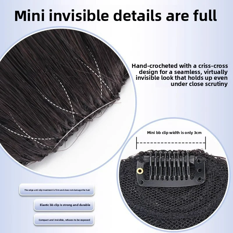 خفيفة للغاية الشعر البشري الانفجارات الجبين إعادة إصدار مشبك واحد في وصلات الشعر الطبيعية غير مرئية هامش هيربيسي للفتيات النساء #3