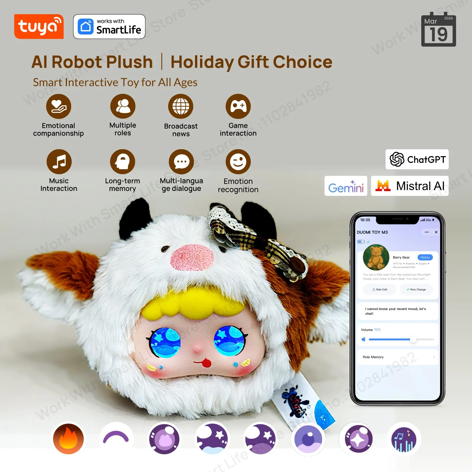 

Карамельный латте, милый робот-компаньон для домашних животных с искусственным интеллектом | Сенсорная интерактивная интеллектуальная игрушкаW/Tuya APP | Распознавание голосового просмотра | Подарочный выборВесь возраст