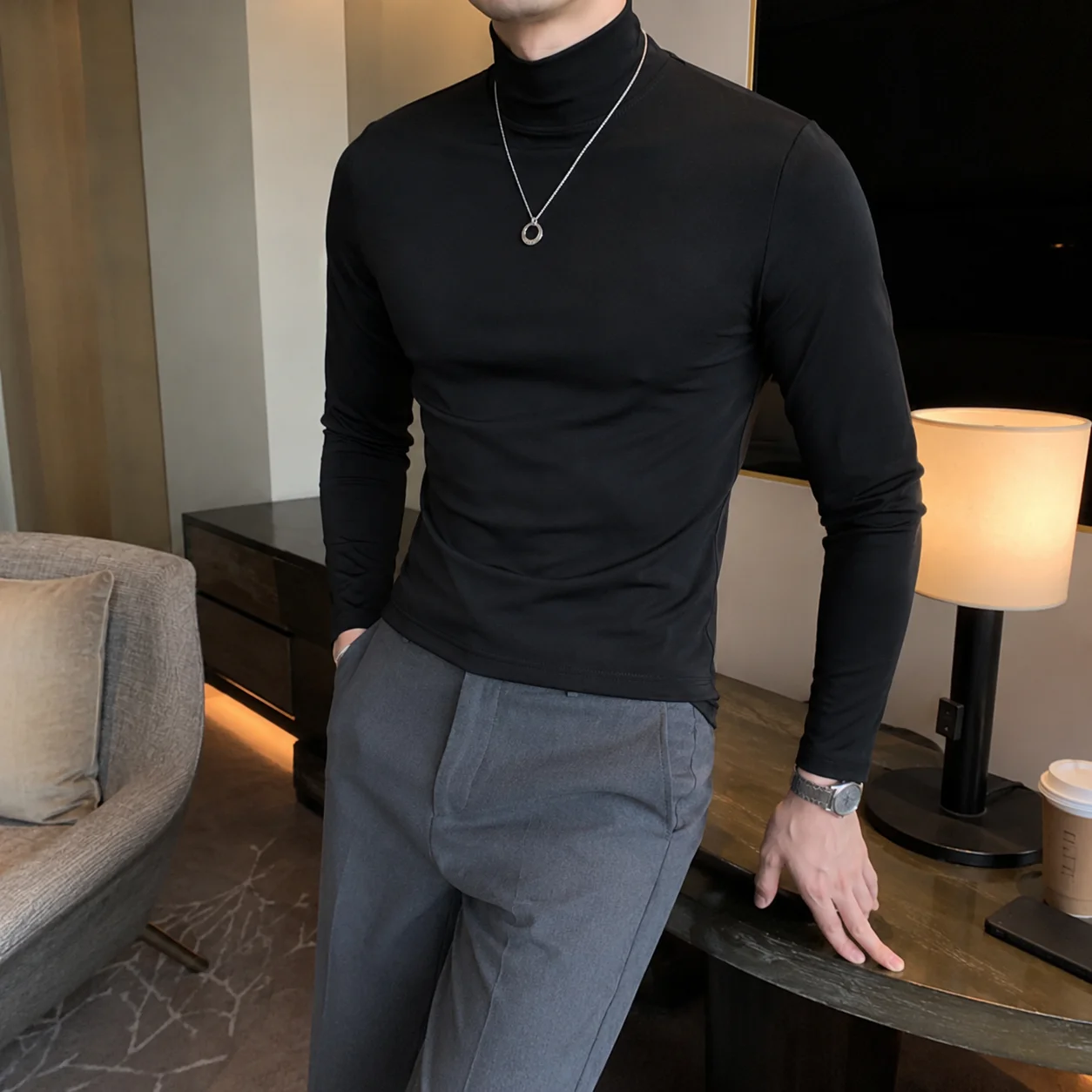 Autumn Winter Men Turtleneck Sweaters Casual Thermal Long Sleeve Slim Fit Pullovers Stretch Basic Tops Sweatshirt Jumper T-Shirt