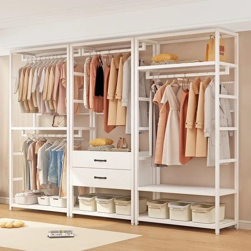 Hole plate metal wardrobe bedroom home cloakroom homemade shelf corner floor hanger open wardrobe