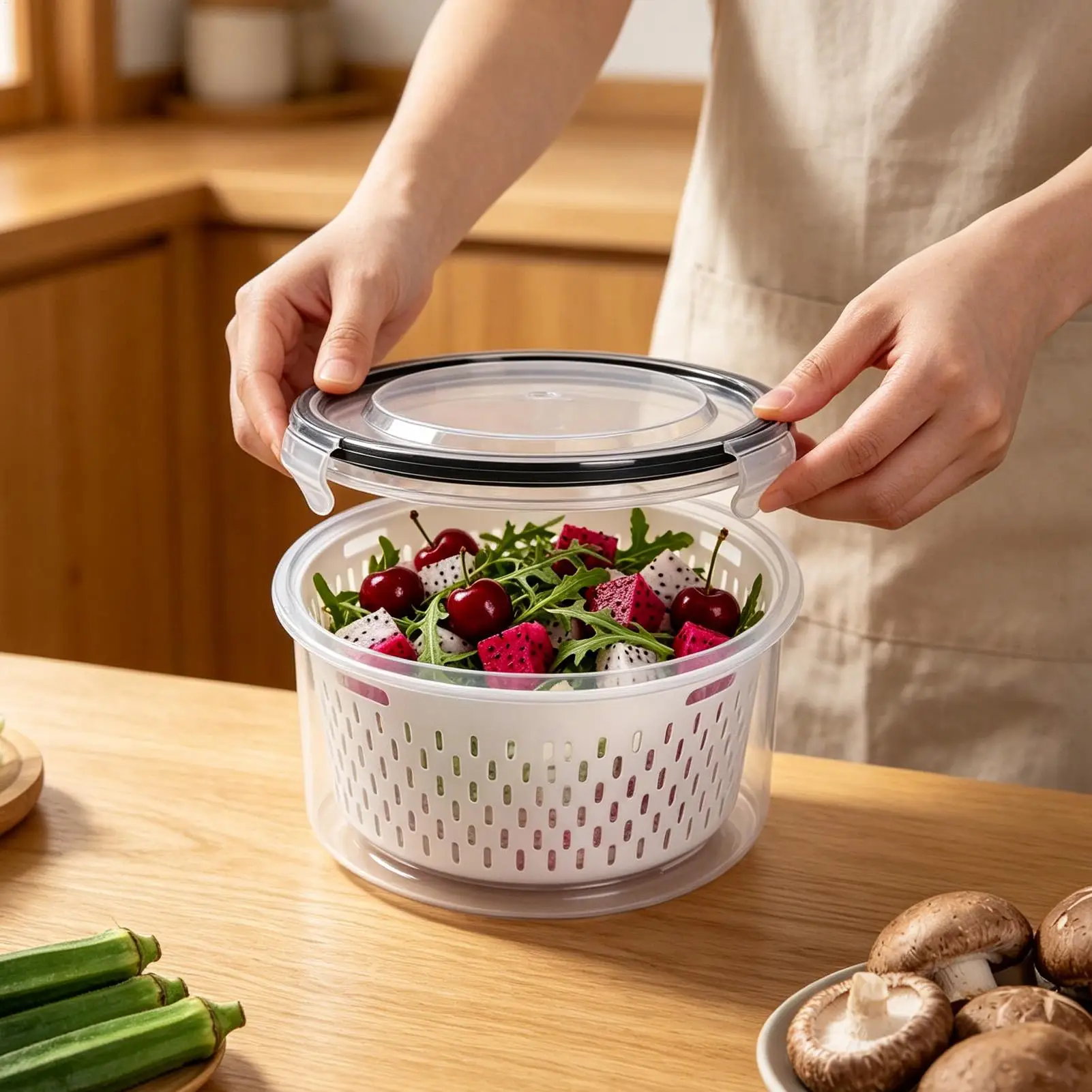 Fresh Fruit Containers for Fridge Leakproof with Removable Colander Fridge Produce Containers for Home Kitchen Office Camping