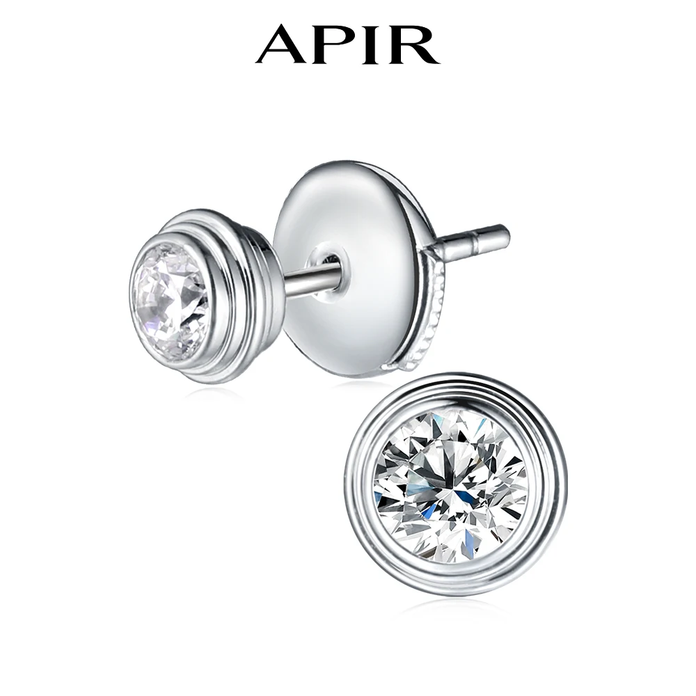 

APIR Round 5A Zircon Stud Earrings 925 Sterling Silver Needle Classic Dainty Earrings for Women Elegant Daily Party Jewelry