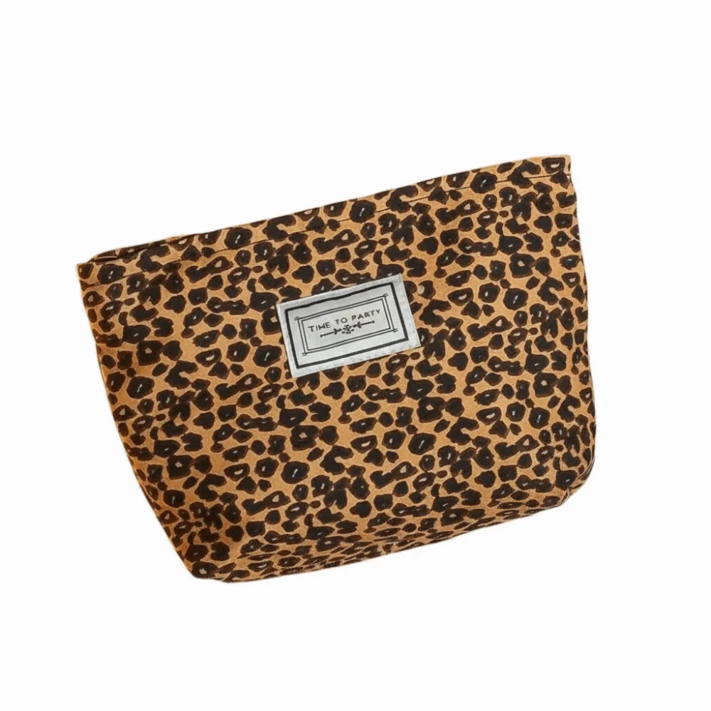 Fashionable Leopard Print Cosmetic Bag Canvas Western Style Make Up Bag Minimalist Storage Bag Travel