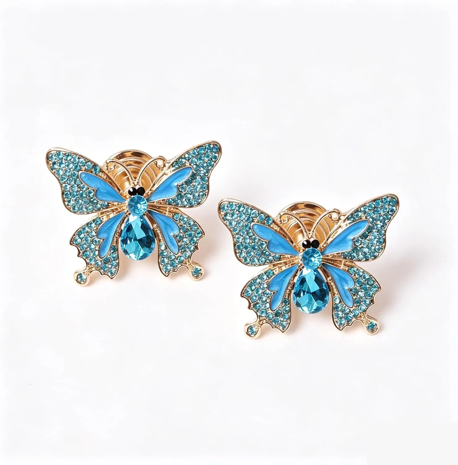 1 Pair Crystal Butterfly Cabinet Knobs, Vintage Rhinestone Decorative Drawer Knobs, Luxury Metal Dresser Drawer Pull Handle