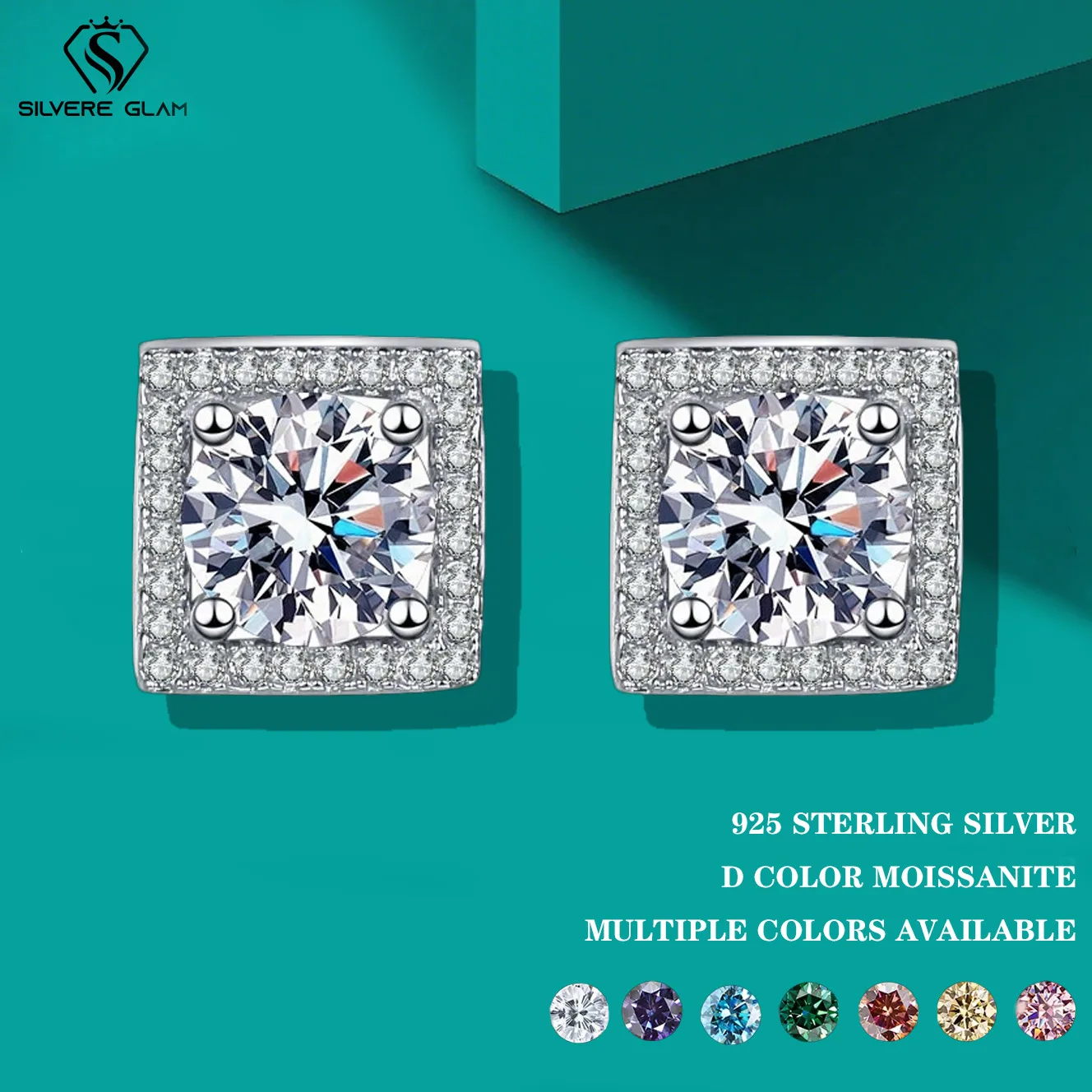 

TY Moissanite 925 Silver Stud Earrings for Women Square D Color Shining Round Cut Earring Fine Jewelry Lab Diamond