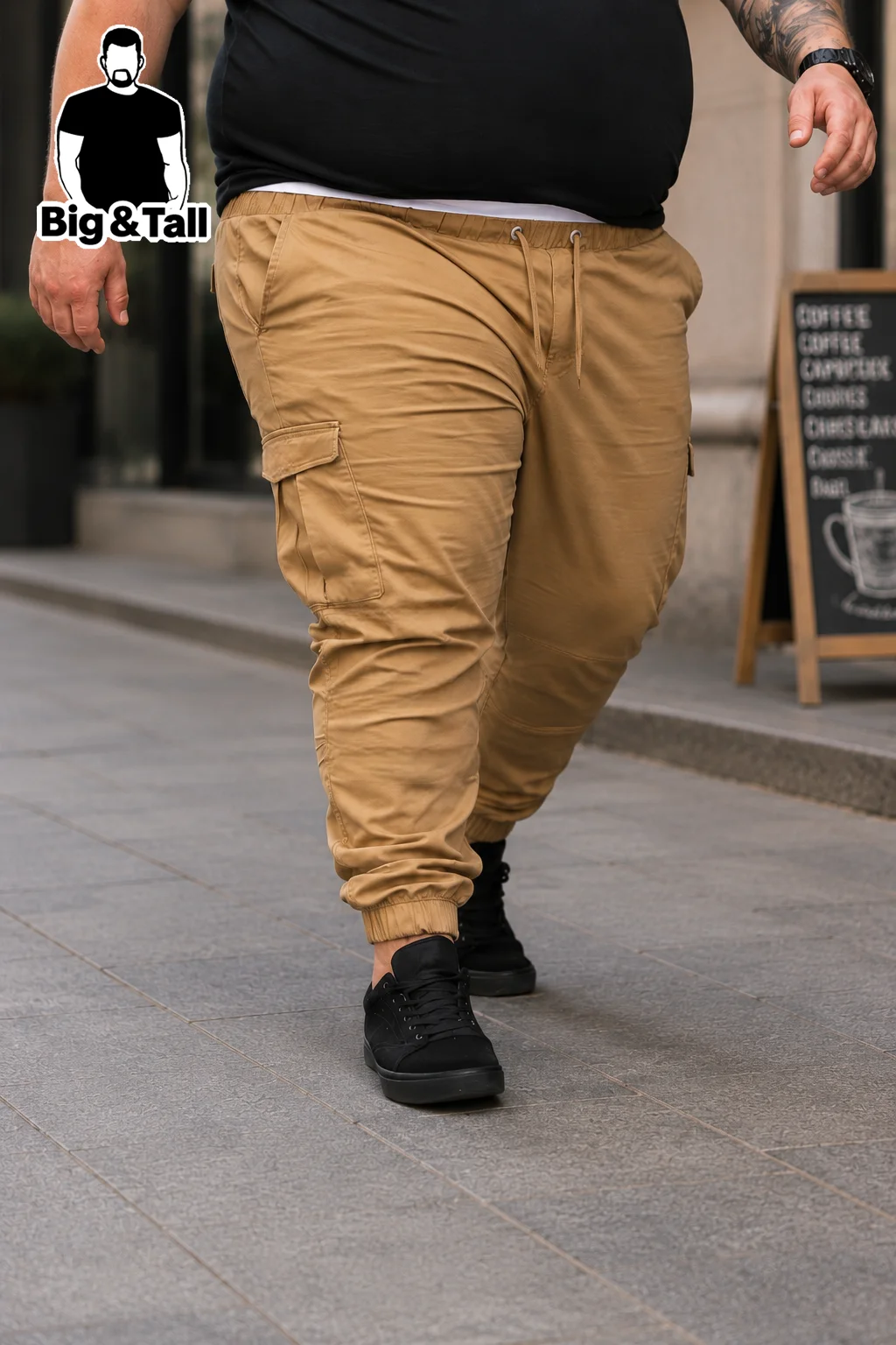 

plus Size Men's Casual Street Style Work Pants with Drawstring Waist Pure Color Fabric Suitable for Daily Wear And Outdoor Activ