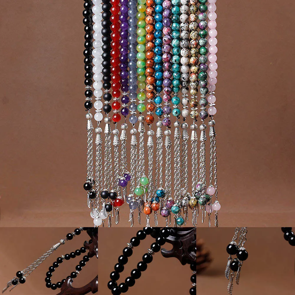 Rosario musulmán Tasbih islámico, 33 Rosario de oración para hombres, pulsera para hombres, accesorio, ágatas de piedra Natural hechas a mano, Turquía