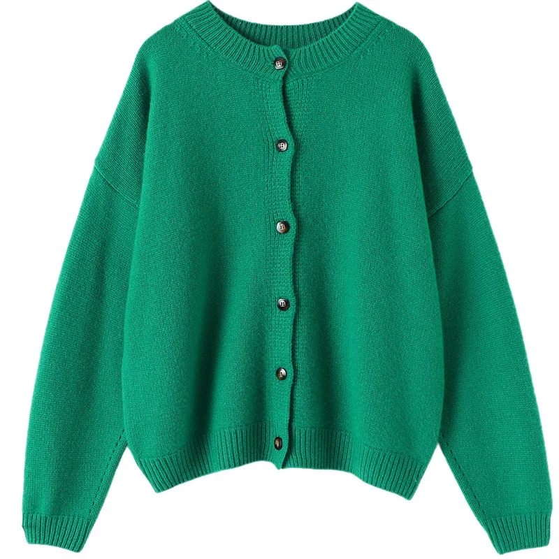 

Green Knitted Cardigan 100% Cashmere Winter Warm Sweater Women New Designer Latest Fashion for Women Clothes