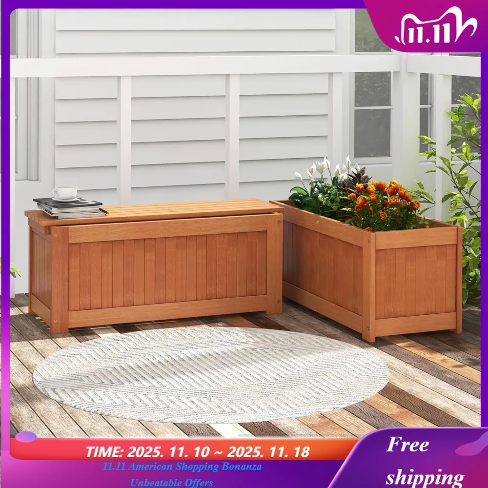 

Уличная скамейка, деревянная садовая кровать с открытым основанием, отделка тикового масла, прямоугольные глубокие кашпо для цветов