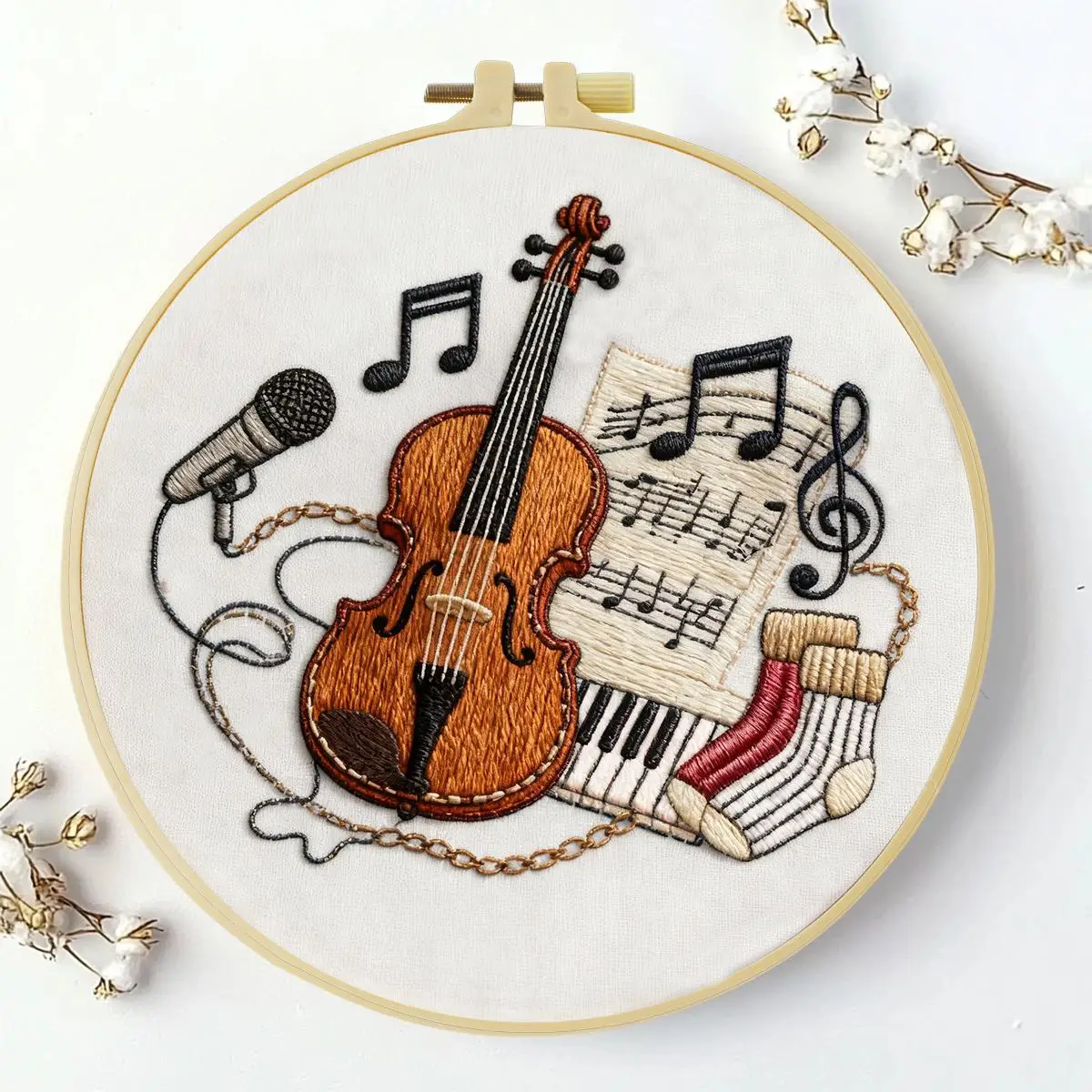 1 Stück 20X20CM/15X15CM 7,87/6,3 Zoll Musikinstrument Stickerei Starter-Kit DIY-Kit DIY-Stickerei-Set Handarbeiten – Detail 1