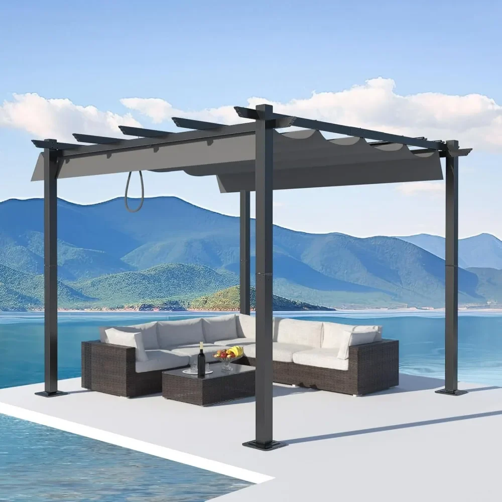 10X13FT Outdoor Retractable Pergola, Aluminum Pergola with Retractable Sun Shade Canopy, Heavy Duty Pergolas Shelter Pergola