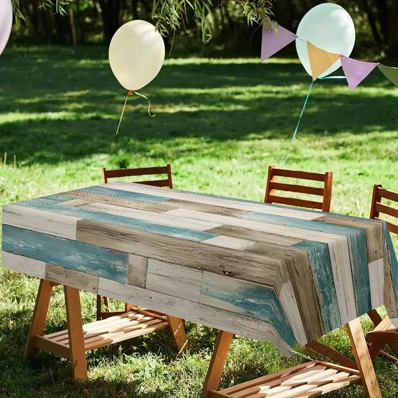 Rustic Wood Grain Tablecloth Polyester Cover for Kitchen Outdoor Table Cover Versatile Use for Home Decor, Picnics  And Parties