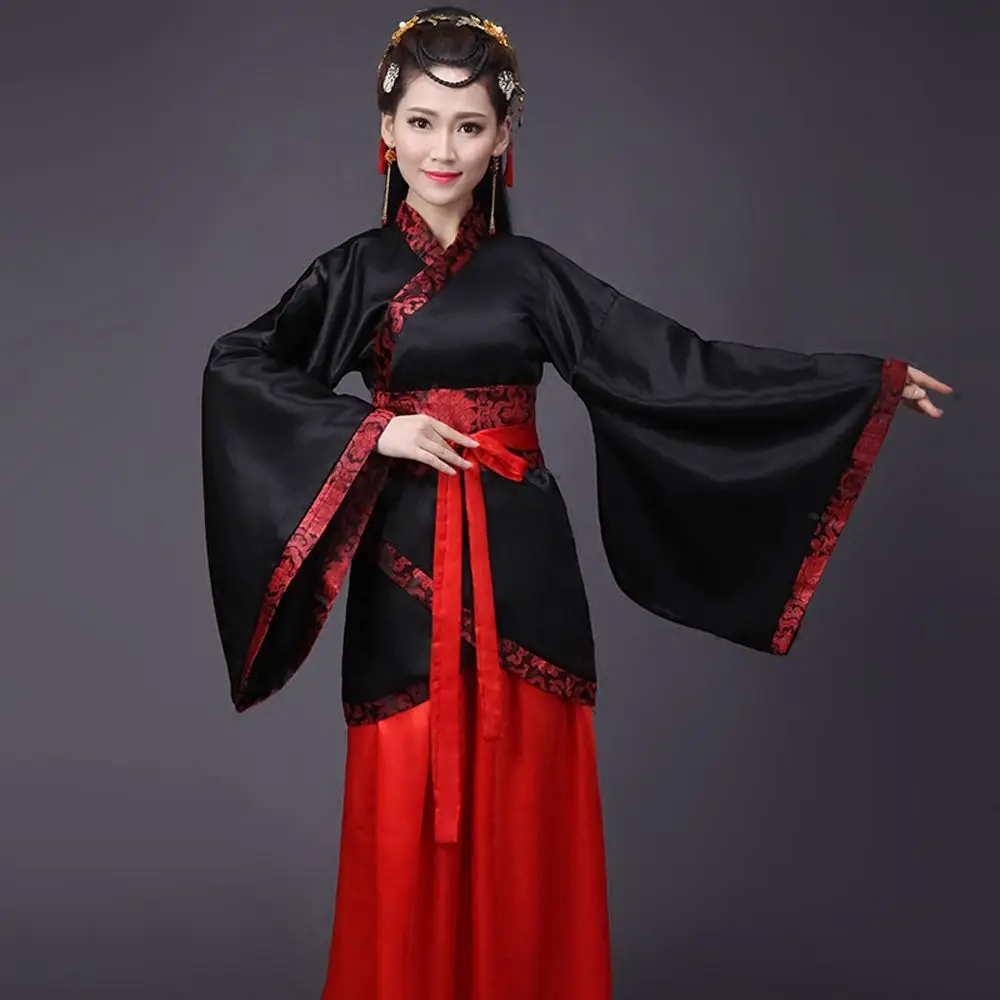 Lange Mouwen Hanfu Lange Jurk Performance Rok Oude Stijl Chinese Tang Pak Dansjurk Patchwork