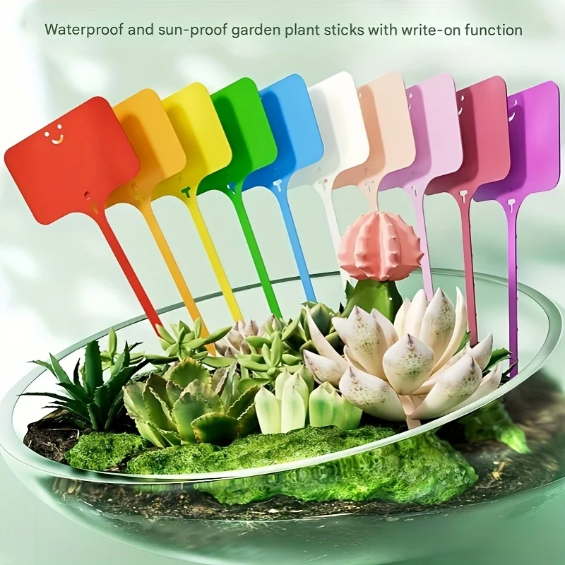 100pcs T-Shaped Colorful Garden Plant Labels, Reusable with Permanent Marker, Durable Plastic Waterproof Seed Name Tags