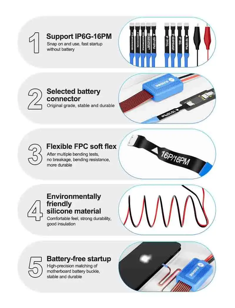 SUNSHINE SS-905K Power Boot Control Silicone Line Motherboard Activation Test Cable For iPhone 6-16 Pro Max Repair Tool
