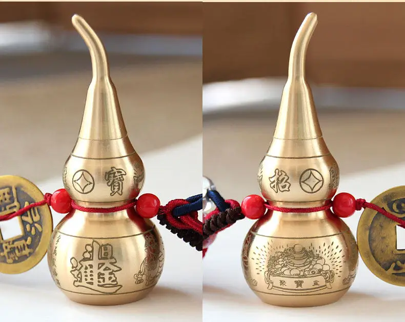 Chinese Knot Feng Shui Decorating Buddhist Six Mantras Wu Lou HuLu Copper Alloy Gourd Amulet Home Decoration Accessories Vintag view 5