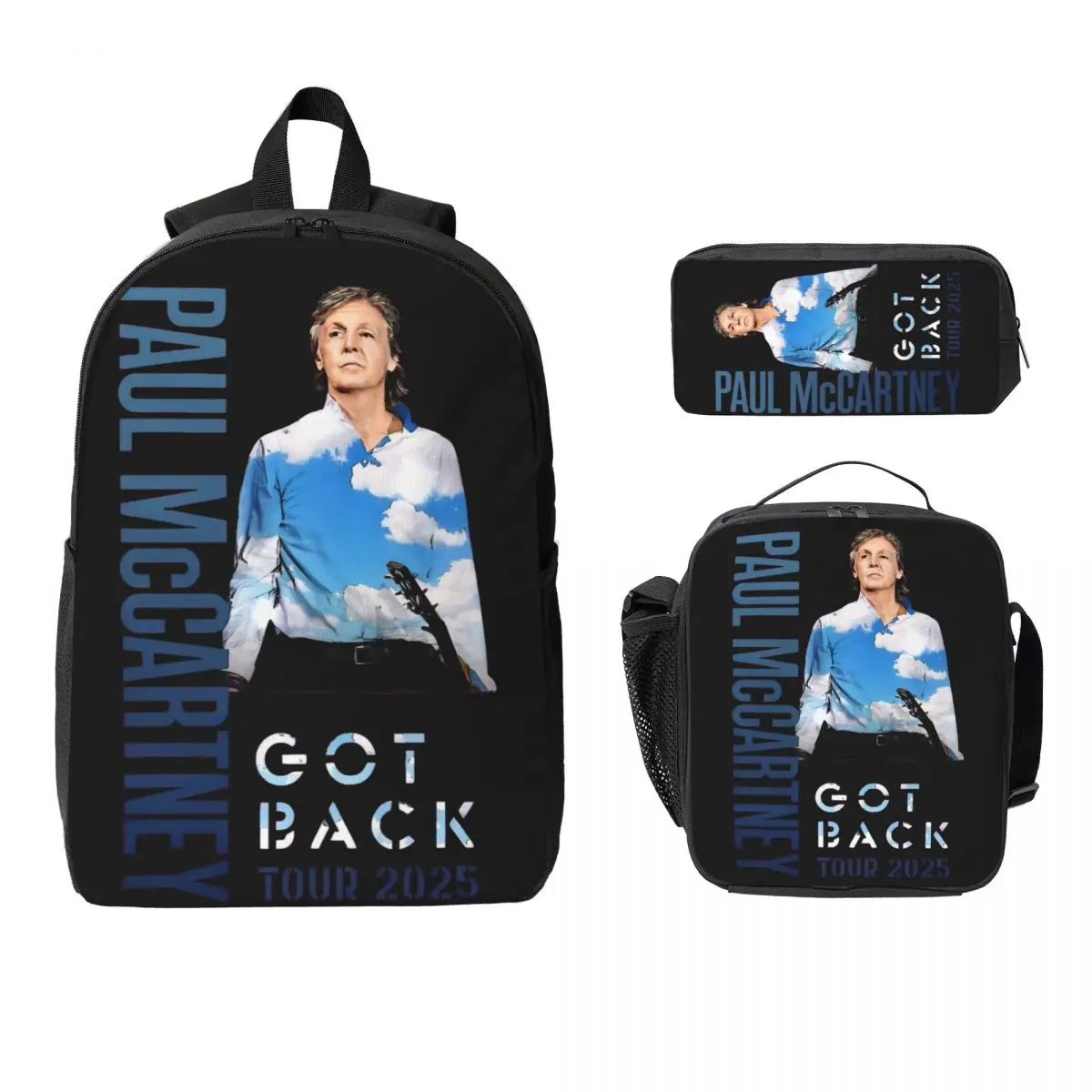 3Pcs Paul McCartney Got Back Tour 2025 Theme School bags Set for Boy Girl Pencil Boxes Backpack Sets with Lunch Box