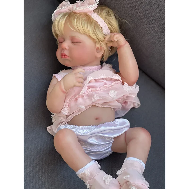 

48CM Full body Vinyl Silicone Reborn Loulou with Golden Hair Sleeping Newborn Baby Dolls 3D Painted Skin with Visible Veins