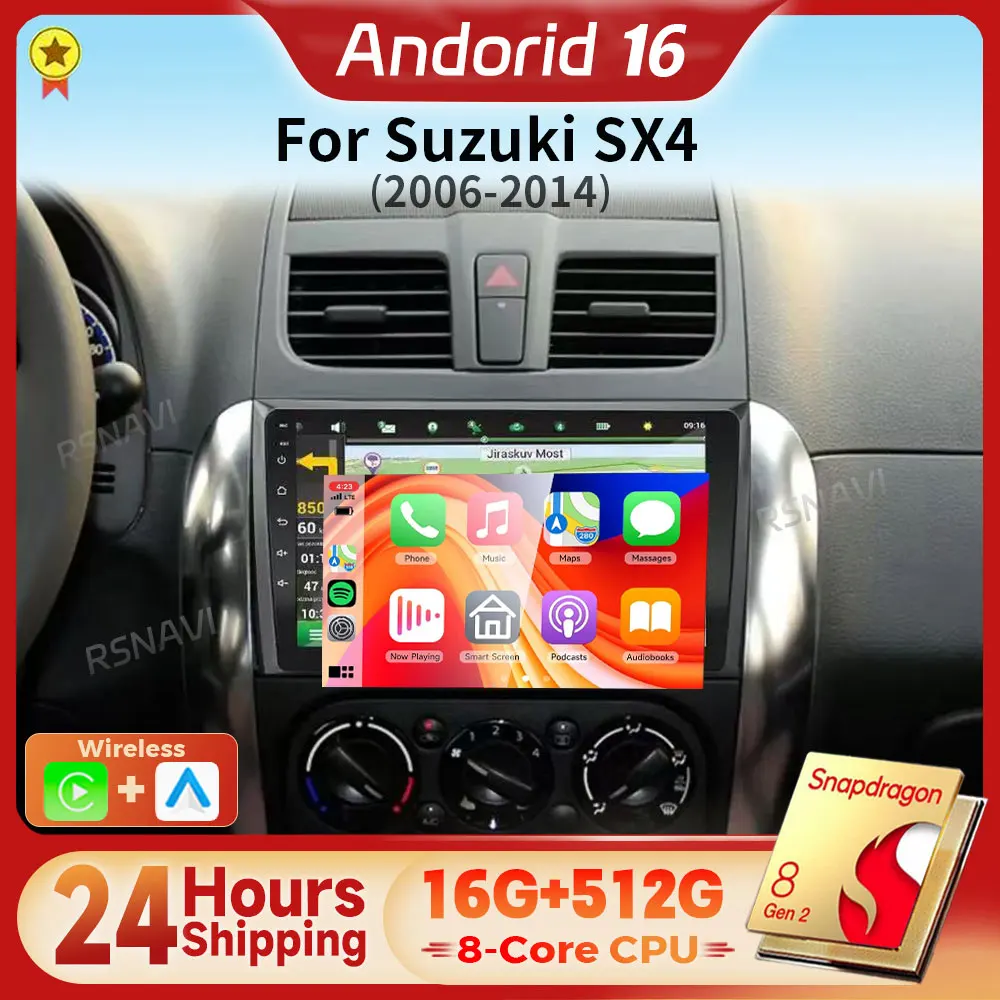Radio Multimedia para Auto con Android 16 y Carplay para Suzuki SX4 SX 4 2006 - 2013, Unidad Principal, Reproductor, Autoradio Snapdragon, Envío en 24 horas