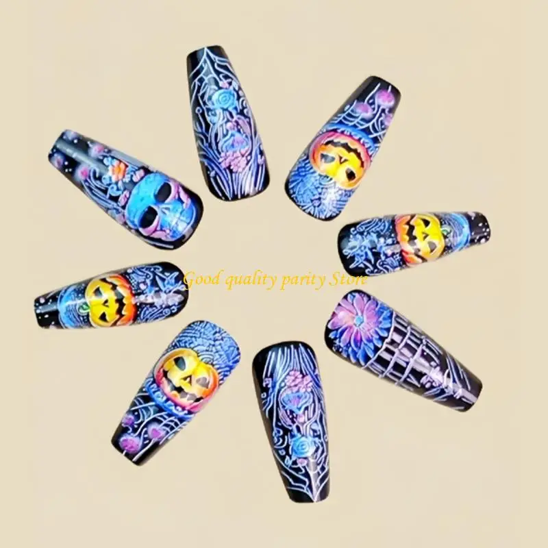 M4YA Halloween 24pcs ABS مادة Spiderweb Art مجموعة مانيكير القوطية