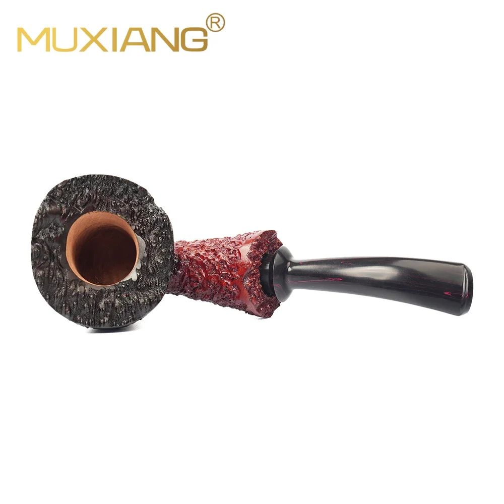 MUXIANG Sandblasted Briar Wood Tobacco Pipe Gradient Color Vulcanite Mouthpiece 3mm Flue Cavity Bowl Double Burl Grain