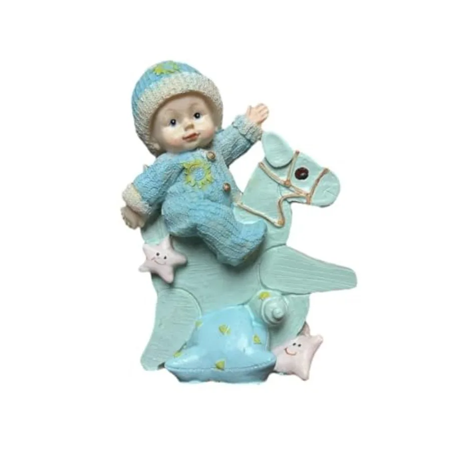 

Blue Polyresin White Baby Boy Riding Horse Decorative Set - 12 Pieces Ideal for Nursery and Playroom Durable and Safe Material