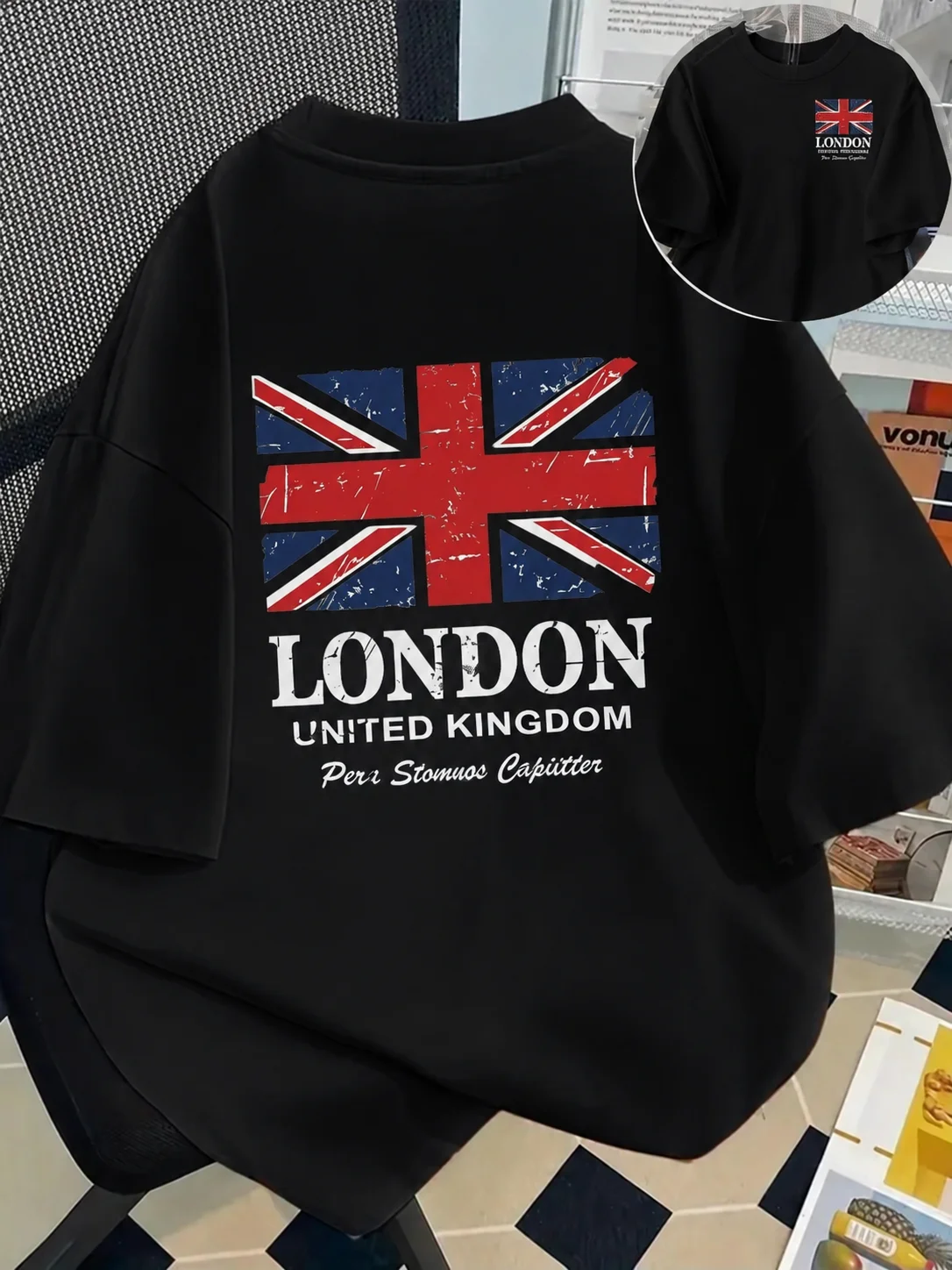 Men Vintage London Union Jack Print T Shirt, Casual Streetwear Short Sleeve Tee