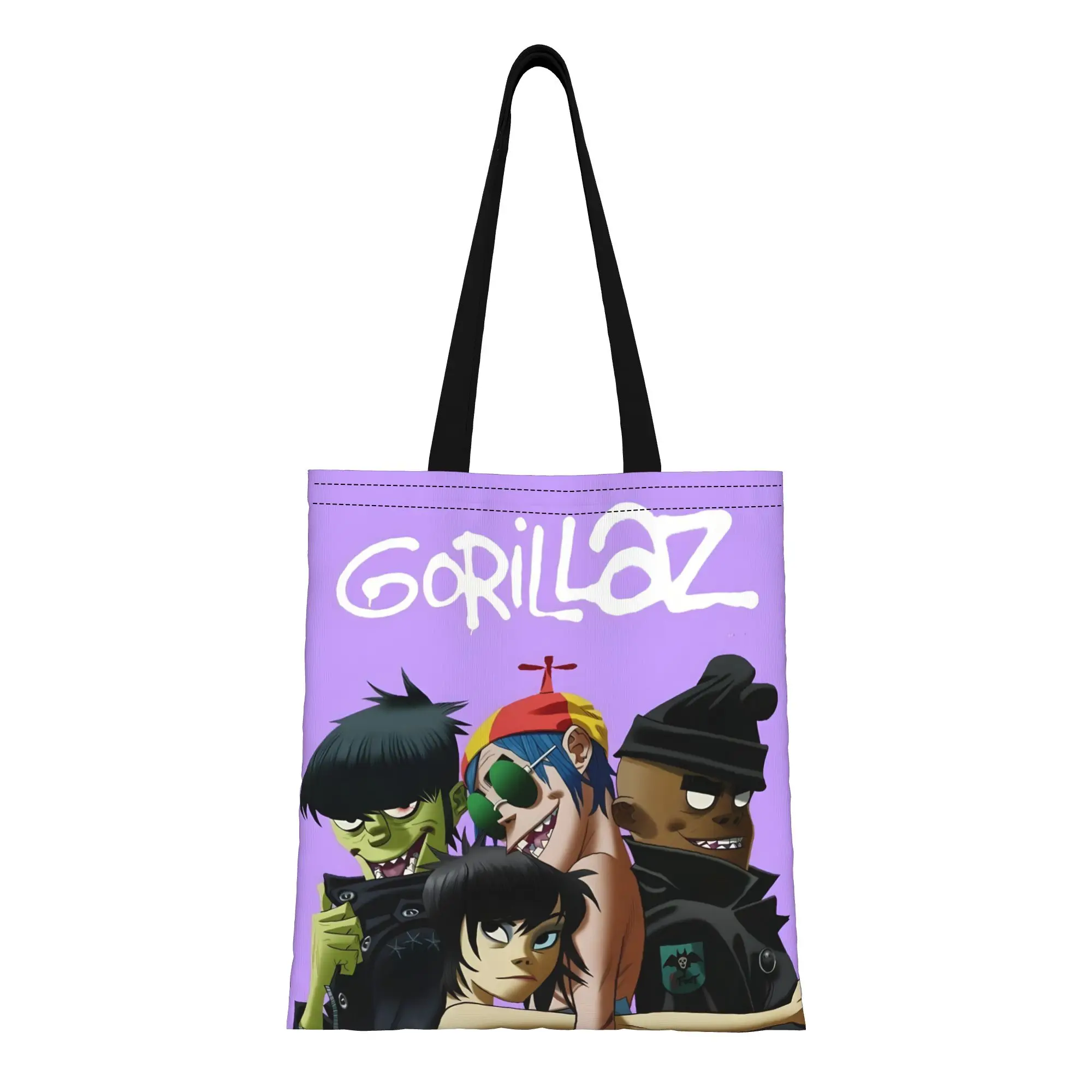 

1PC Large Capacity Street Hip Hop G-Gorillaz Rock Band Canvas Tote Bag Foldable Chic Pattern No Closed Design