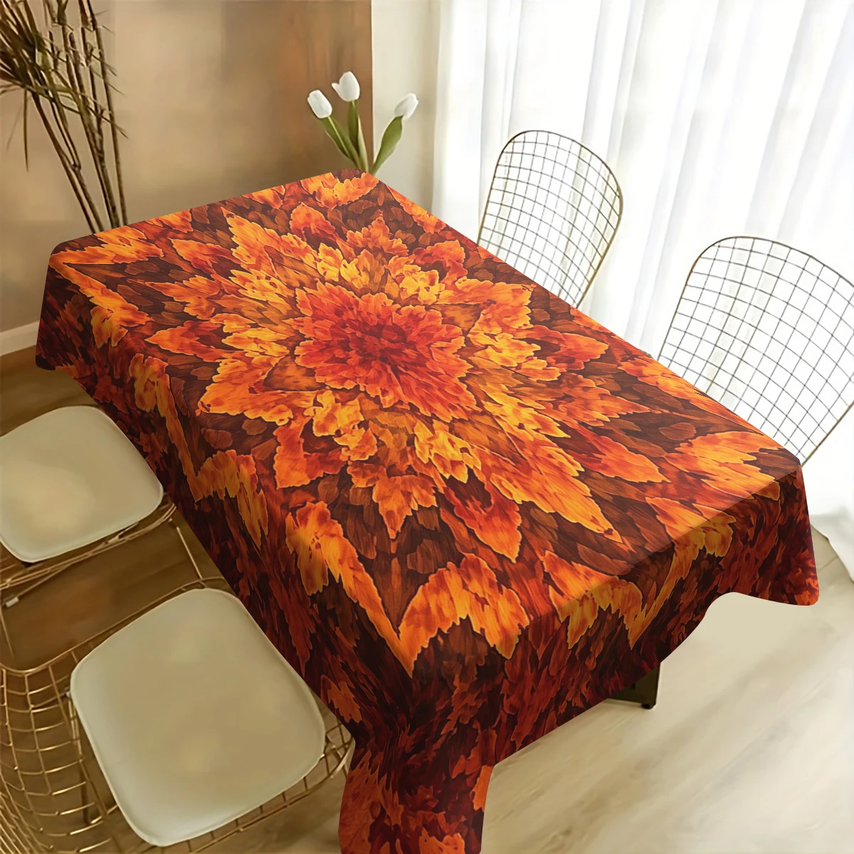 Highland Cow & Rural Fence Pattern Polyester Tablecloth - Rustic Style Decorative Table Cover for Home Dining & Gathering