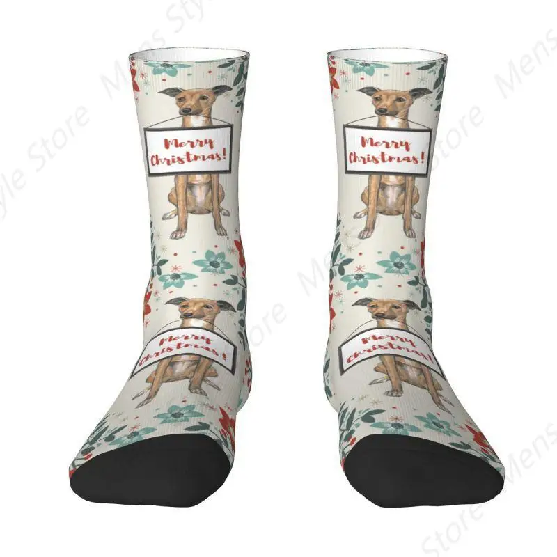 Christmas Greyhound Dog Dress Socks for Men Women Warm Funny Novelty Whippet Sighthound Crew Socks