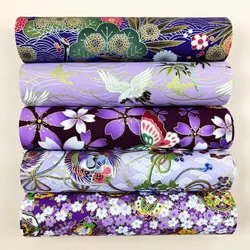 5pcs Purple Printed Pattern 100% Cotton Fabric Cheongsam Fabric,DIY Handmade Doll Clothing Quilting Bag Home Textile Material