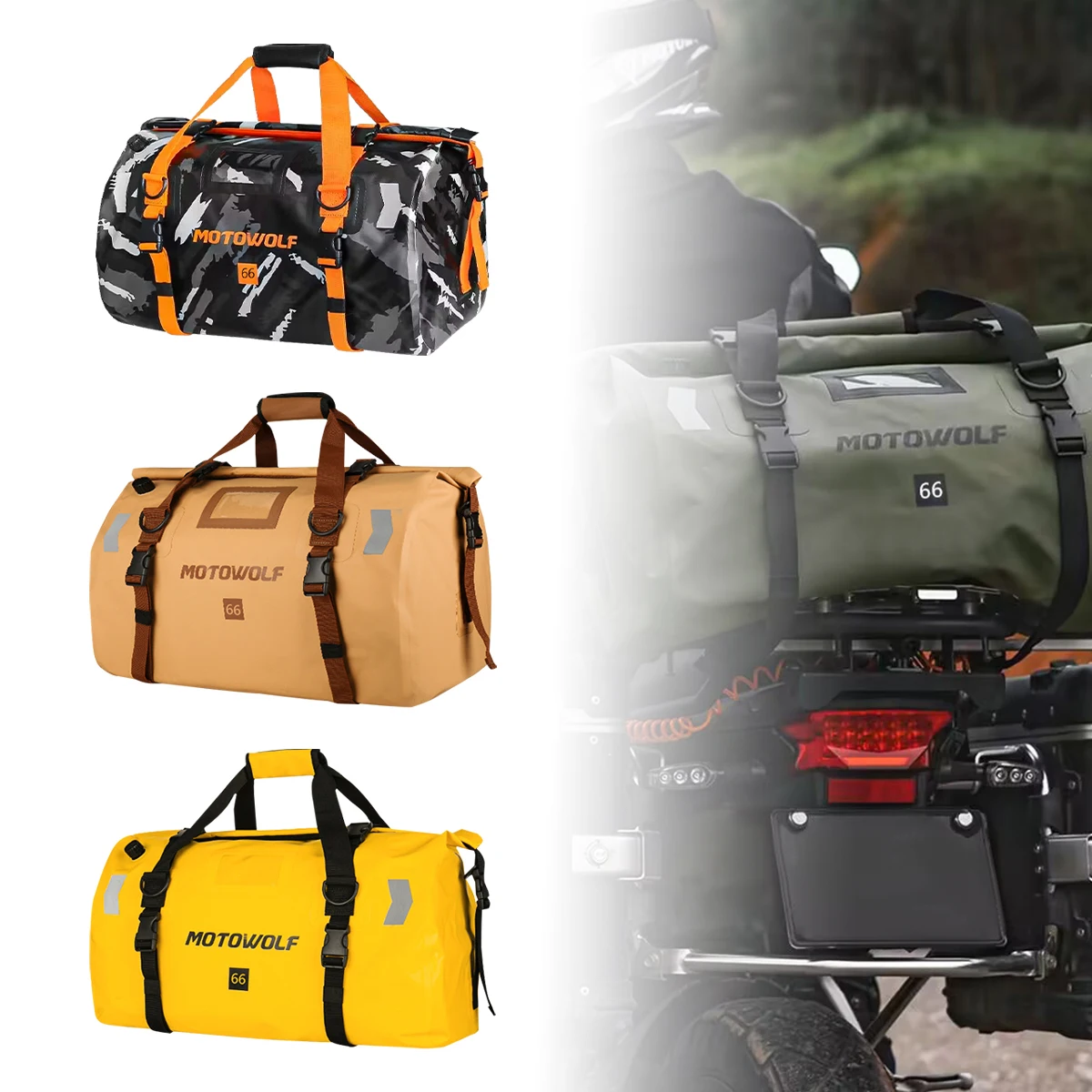 Motorcycle Waterproof Tail Bag Travel Outdoor Dry Luggage Roll Pack Bag 66L Motorbike Luggage Backpack Motorcycle Seat Bag