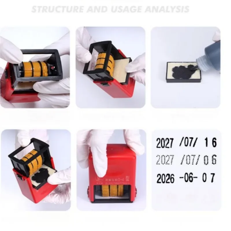 D4 Rolling Date Coder Office Seal Adjustable Years/Month/Day With Quick-drying Ink Clear Printing Bold Solid Or Dotted Line Font