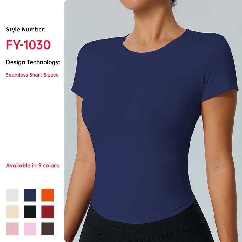 Women's Outdoor Fitness Yoga Top Round-Neck Short Sleeve Quick-Dry Compression T-Shirt for Running and Yoga